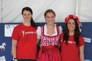 Youngcare volunteer Sarah at Oktoberfest with two other ladies